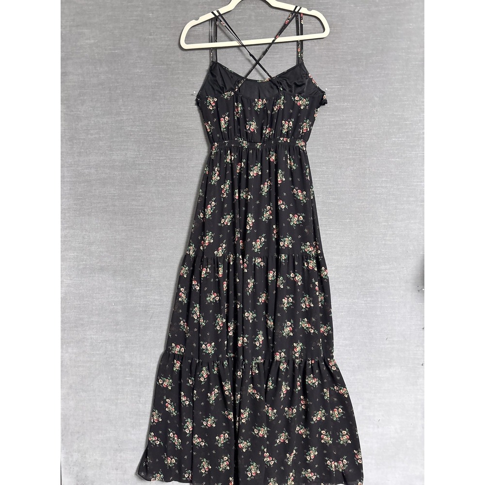 Guess Dress 4 Black Floral Maxi Ruffle Tiered Strappy Sundress Boho Summer Beach - Picture 5 of 10